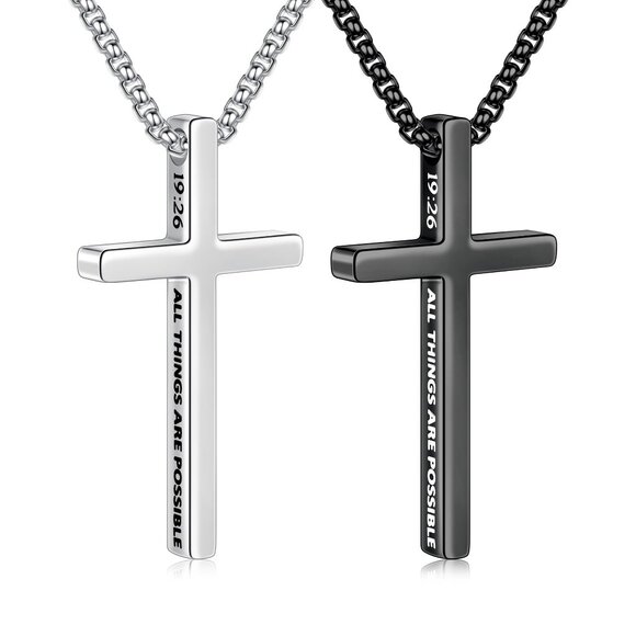 Other - Stainless Steel Cross Necklace Set Classic Minimal Inspirational Bible Verse